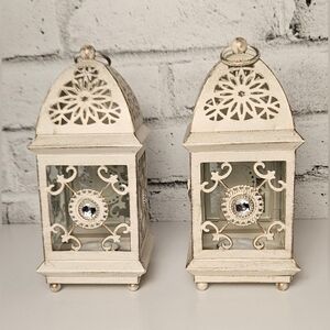 Pier 1 White Metal Lantern Candle Holders Set Ornate Tealight Decor